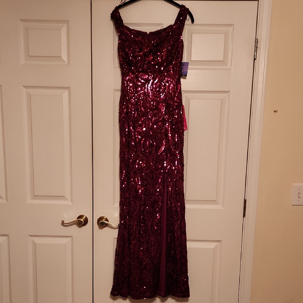 Morgan & Co. Burgundy Sequin Maxi Dress